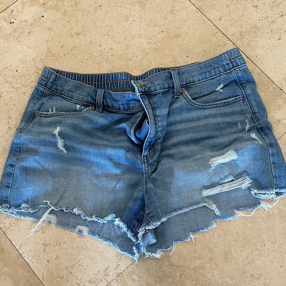 Aerie Blue Distressed Jean Shorts